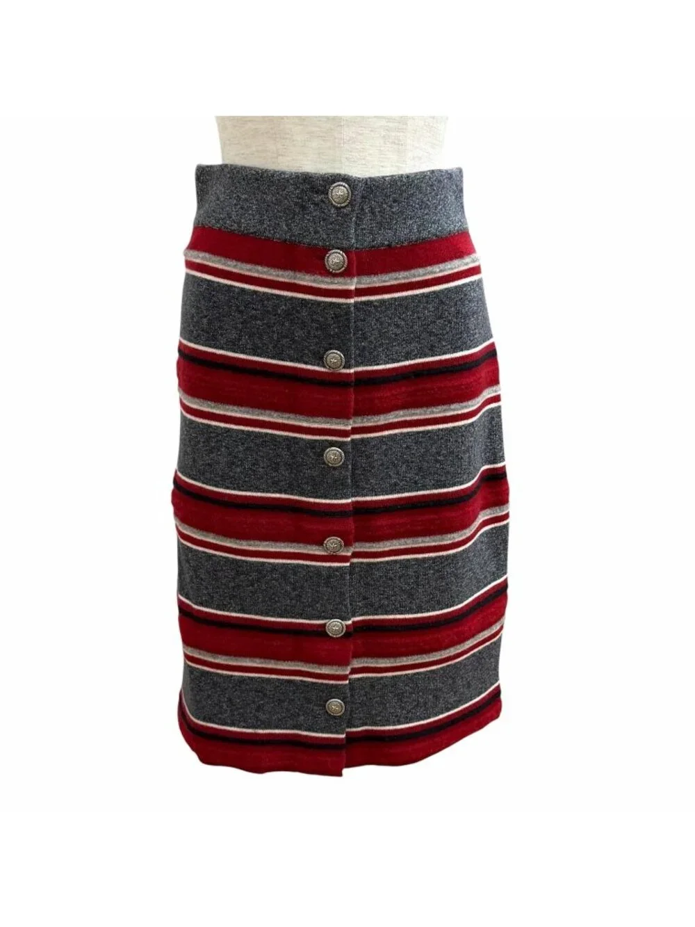 Chanel Cashmere 100% CC Logo Button Border Knit Pencil Skirt Multi 36